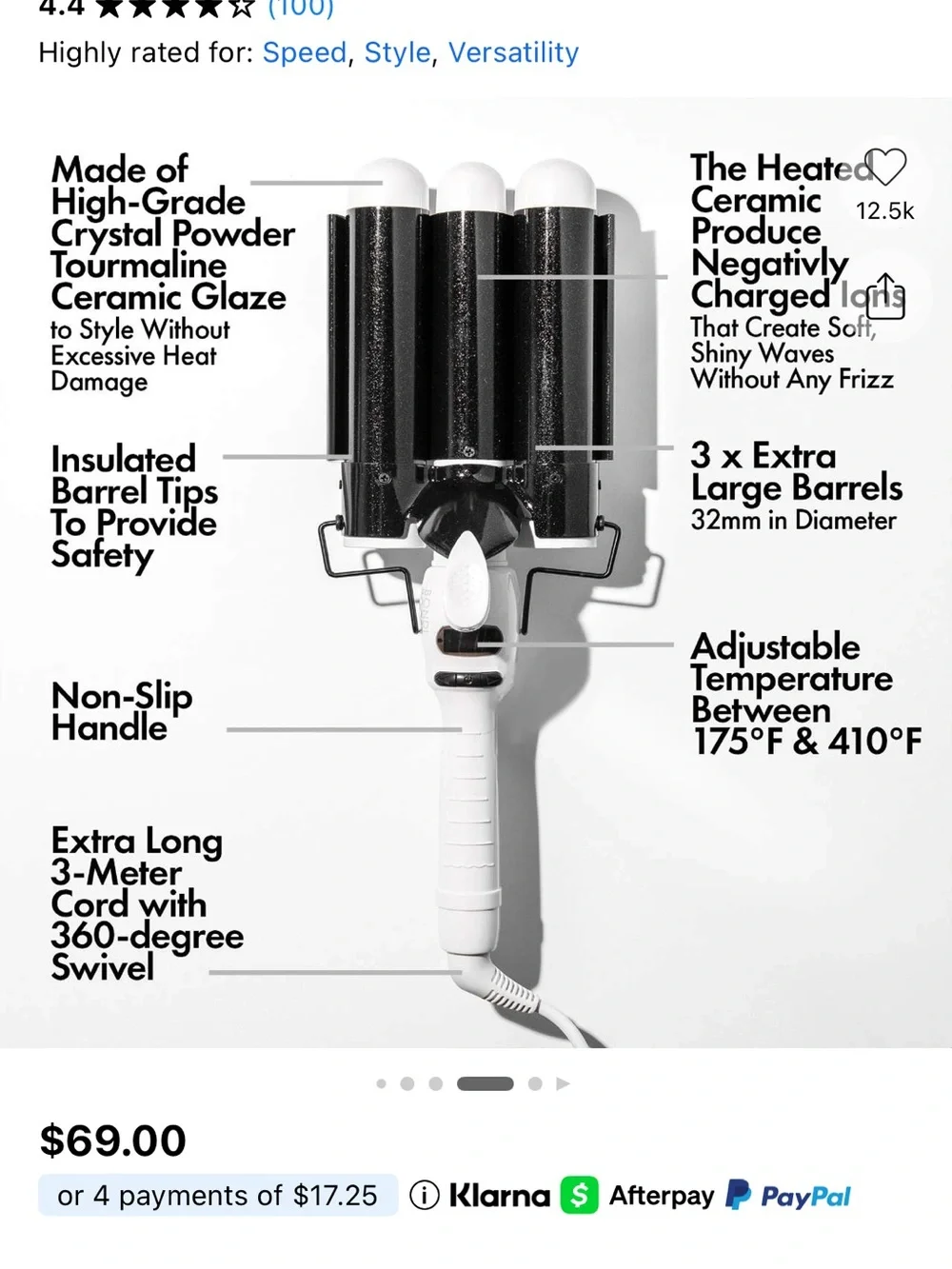 Triple Barrel Wave Iron — White and Black